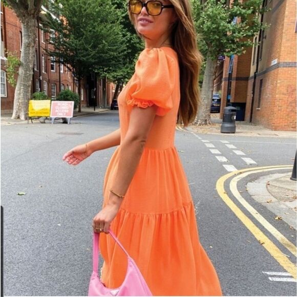 Never Fully Dressed Abigail Dress Neon Orange Chiffon Size 10 - Picture 2 of 12